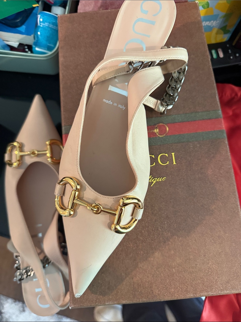 Gucci Rose Nude Leather Horsebit Slingback Mules - Picture 6 of 11